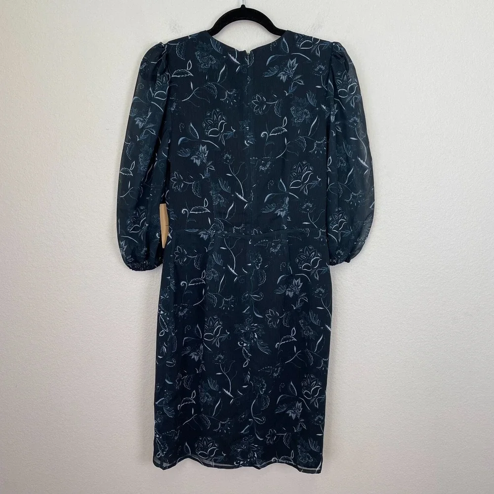 NEW $99 Halogen Womens Small Faux Wrap Floral Dress Chiffon In Bali Black‎